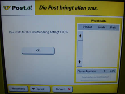 "Das Porto für Ihre Briefsendung beträgt € 0,55"