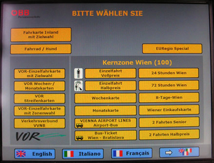 ÖBB-Fahrkartenautomat: Startbildschirm