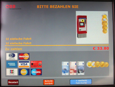 ÖBB-Fahrkartenautomat: Kauf von mehreren Fahrkarten hintereinander