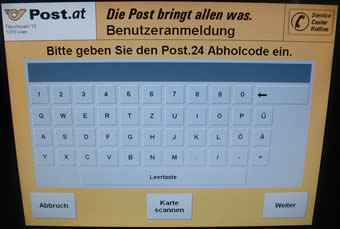 "Bitte geben Sie den Post.24 Abholcode ein."